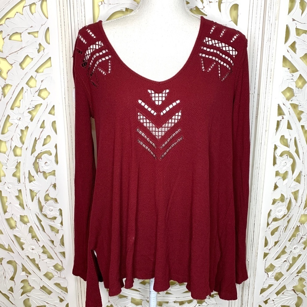 Free People Rusty Red Cut Out Thermal Tee